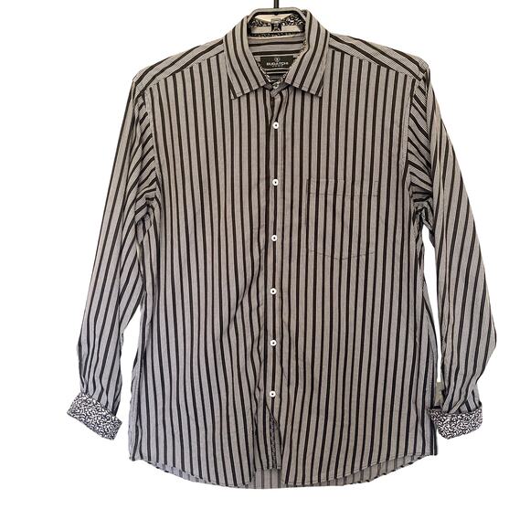 Bugatchi Uomo Dot Stripe Button Up  Black Mens Shirt Sz XL Long Sleeve Contrast - Picture 1 of 12